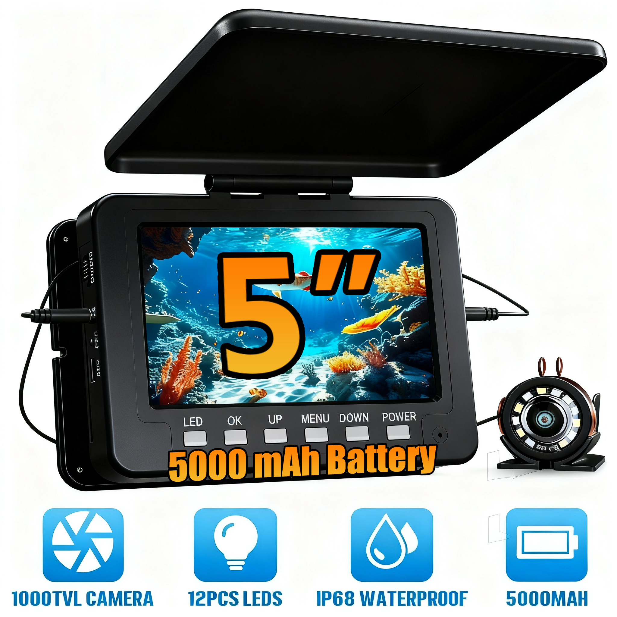 Fishing Camera - Underwater Fishing Camera - 5000mAh Battery,12