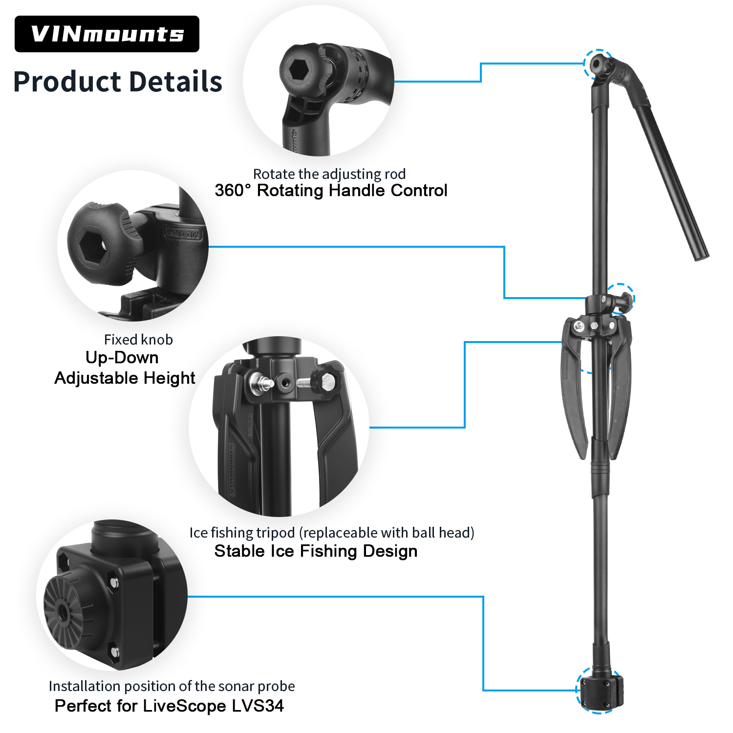 Ice Fishing Transducer Pole Mo - Fish Finder Transducer ulasan dan harga